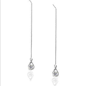 925 Sterling Silver Crystal CZ Tassel Chain Dangle Earrings